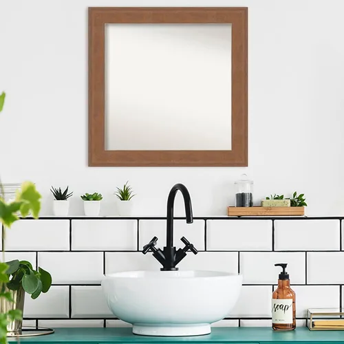 Miniatura 4 de Amanti Art Espejo de baño marrón para sobre el fregadero, 25 x 25 pulgadas, hecho a medida, espejo de tocador cuadrado marrón medio, marco de madera