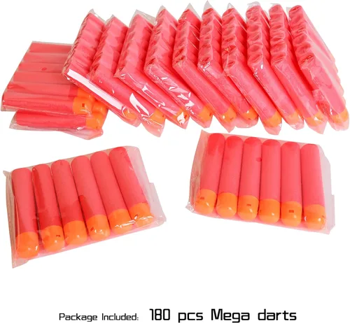 Miniatura 6 de Mega Dart - Paquete de repuesto de 180 piezas compatibles con pistolas Nerf N-Strike Mega Series, color rojo