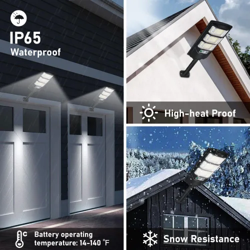 Miniatura 4 de Paquete de 2 luces solares para exteriores, 144 LED de 6500 K del anochecer al amanecer, luz de calle alimentada por energía solar IP65 impermeable