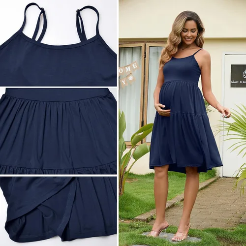 Miniatura 62 de GINKANA Vestido de maternidad sin mangas para mujer, con tirantes ajustables, vestido casual de verano para uso diario o baby shower