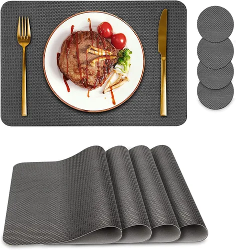 Miniatura 12 de Bacgnyer Juego de 4 manteles individuales con posavasos, resistentes a las manchas de calor, resistentes a los arañazos, antideslizantes, Azul oscuro