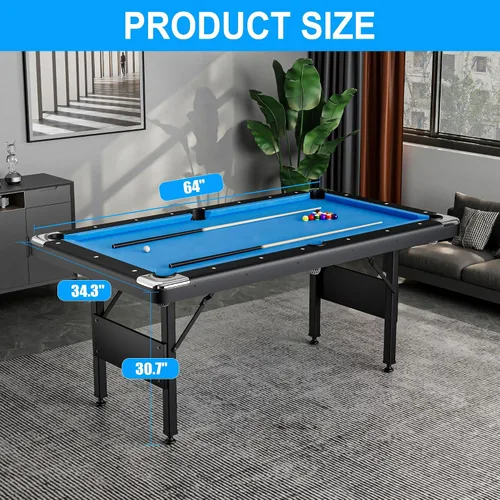 Miniatura 6 de Mesa de billar 3 en 1, mesa de billar plegable de 65.75 pulgadas con mesa de ping pong y parte superior de comedor, mesa de juego múltiple incluye
