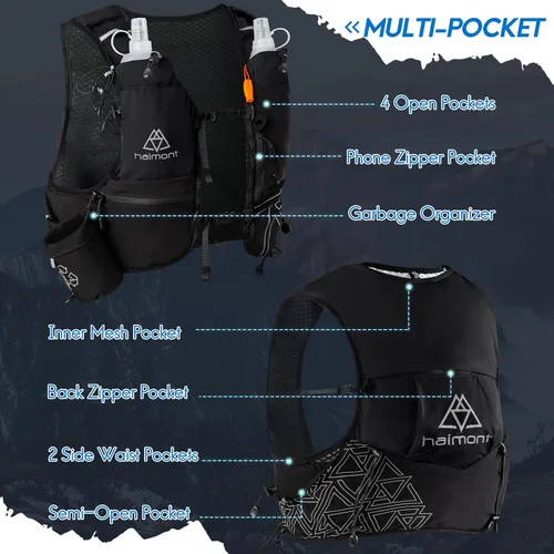Miniatura 5 de Haimont Chaleco de hidratación para correr con botellas de agua para mujeres y hombres, mochila de agua ligera ajustable de 8 litros con frascos
