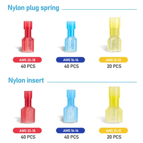 Miniatura 7 de TICONN Juego de 200 piezas de conectores con desconexión rápida de pala de nylon, terminales eléctricas aisladas, juego de variedad de terminales