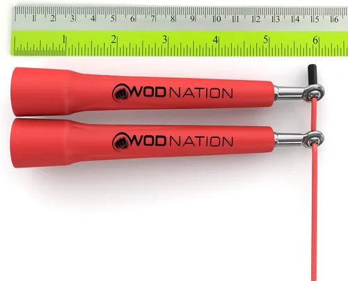 Miniatura 3 de WOD Nation Cuerda de saltar de velocidad ajustable para hombres, mujeres y niños - Cuerda de saltar de fitness ultrarrápida perfecta para boxeo, Rojo