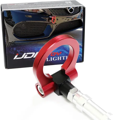 iJDMTOY Anillo de gancho de remolque de estilo de carreras rojo compatible con Mercedes Benz W205 Clase C, X204 Clase GLK, X205 Clase GLC, W212 W213