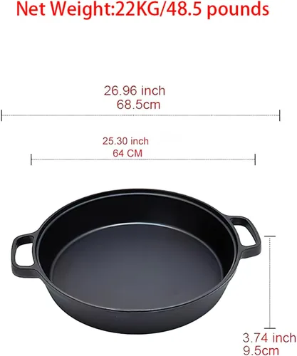 Miniatura 2 de LI-GELISI Sartén de hierro fundido de fondo plano profundo, olla de hierro anticuada gruesa de doble asa sin recubrimiento, para panqueques