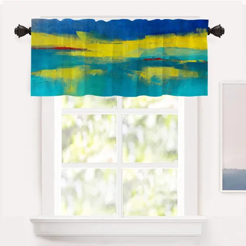 Miniatura 35 de Shrahala Beige and Orange Abstract Art Brushstrokes Blackout Curtain Tiers, Abstract Oil Paint Kitchen Valance Light Blocking Tier Drapes with Rod