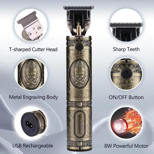 Miniatura 5 de VAGARY Cortapelos eléctrico profesional para hombres, recortadora de pelo de barba con cuchilla en T, cortadora de pelo eléctrica inalámbrica