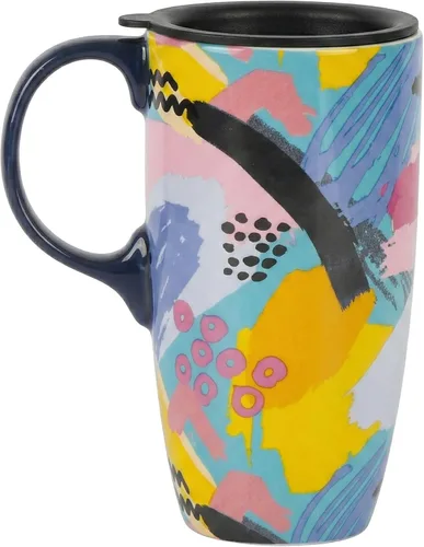Miniatura 11 de Topadorn Taza de café de cerámica de 17 onzas con tapa, taza de cactus bohemio de acuarela, bonita taza de té de porcelana suculenta, apta