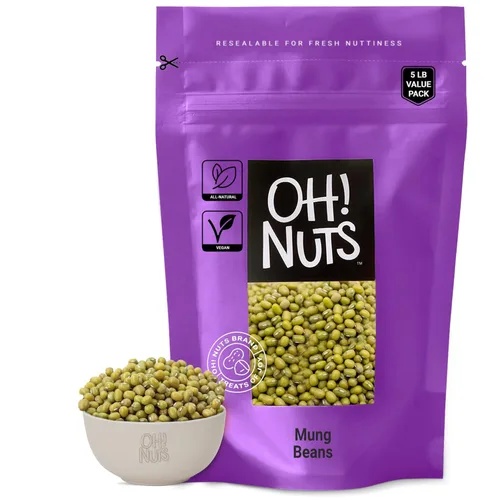 Oh! Nuts Mung Beans - Bolsa a granel de 5 libras - Frijoles geniales para brotar Kosher Moong Dal - Vegano, paleo, artículos de despensa llenos de