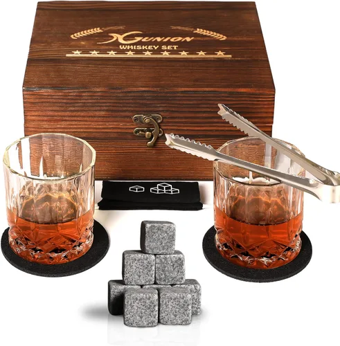 Juego de regalo de piedras de whisky para hombres papá día del padre juego de vasos de whisky 2 vasos de bourbon 8 rocas de granito refrigerantes