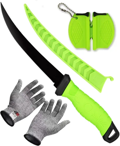 Miniatura 12 de Cuchillo de filete de pescado, juego de cuchillos profesionales de filete de pesca de 7 pulgadas, hoja de acero inoxidable con revestimiento Azul
