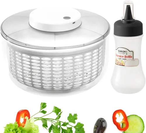 Miniatura 9 de Lavadora secadora de verduras, 4L de gran capacidad, colador de frutas y verduras, hilandero eléctrico USB para ensalada, limpiador y secadora