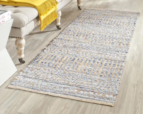 SAFAVIEH Cape Cod Collection - Alfombra de pasillo, 2 pies 3 pulgadas x 6 pies, natural y azul, hecha a mano, tejido plano costero trenzado, ideal