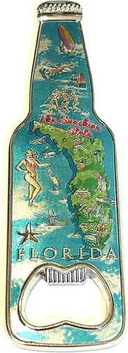 SUREG Florida - Abrebotellas con imán para nevera, varios diseños, collage retro, coleccionable, abrebotellas, 1 artículo (diseño de mapa de Diseño