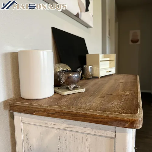 Miniatura 6 de MAISON ARTS Armario decorativo de buffet y aparador blanco con 2 puertas de almacenamiento para sala de estar, granja, cocina, gabinete de porcelana