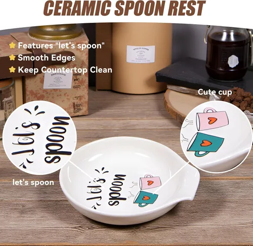 Miniatura 3 de Let's Spoon - Soporte para cuchara de cerámica para cafetería y cocina, 3.5 x 3.9 pulgadas, soporte para cuchara pequeña para estufa, bonito