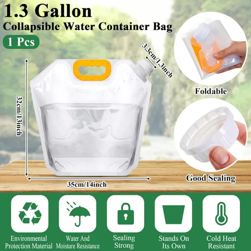 Miniatura 2 de Tessco for you 1.3 Gallon Collapsible Water Storage Bag Water Container Emergency Jug Plastic Storage Pouch Freezable Carrier Tank Foldable Bottle