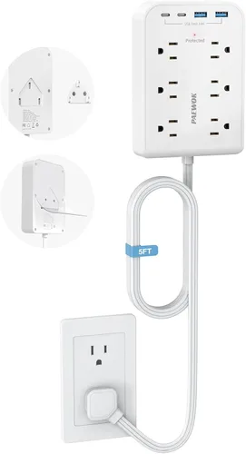 Miniatura 9 de Extensor de tomacorriente eléctrico plano, Blanco
