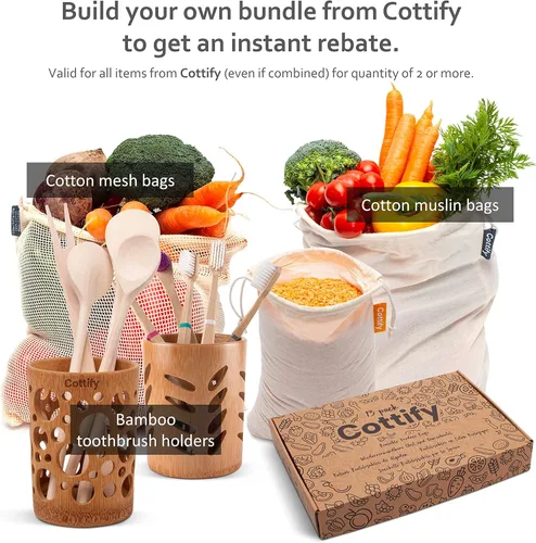 Miniatura 6 de 6 bolsas reutilizables para productos alimenticios lavables Bolsas de malla de algodón orgánico para productos Doble costura y peso de tara
