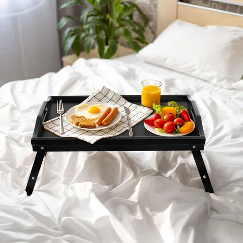 Miniatura 6 de Mayyol Bandeja de Desayuno para Comer en la Cama - Mesa de Comida Elevada con Altura Ajustable - Bandeja de Servir de Bambú para Regazo/Sofá
