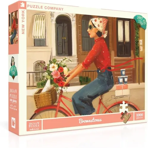 New York Puzzle Company - Janet Hill Brownstones - Rompecabezas de 1000 piezas para noches de juego familiares por Janet Hill