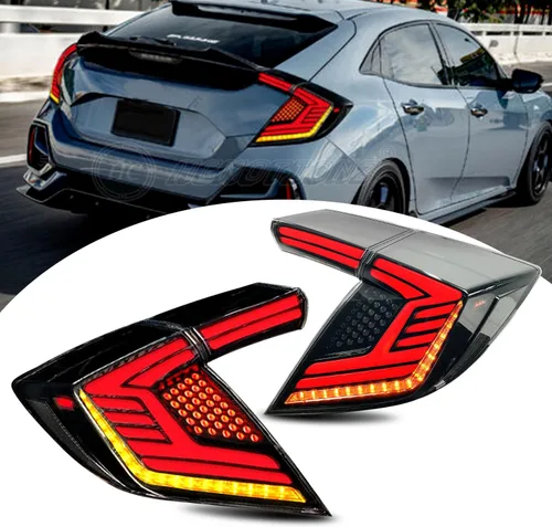 Miniatura 8 de HCmotion Luces traseras LED ensambladas para Honda Civic 10Th Gen Tipo R Hatchback FK7 FK8 2016-2021 Lámpara trasera con señal secuencial, LED DRL