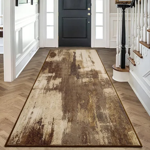 Miniatura 10 de Kelarea Alfombra lavable para sala de estar, 5 x 7 antideslizante, alfombras modernas abstractas color beige, alfombra de pelo bajo fácil