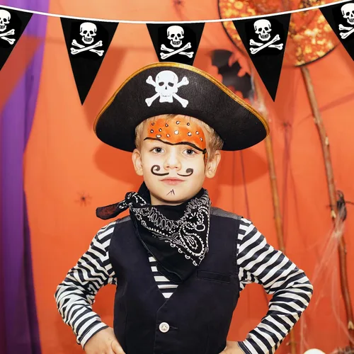 Miniatura 6 de MARFOREVER Bandera de Banderín Pirata de 100 Pies, 48 Piezas de Banderas de Banderín Triangular Pirata, Decoraciones de Fiesta de Cumpleaños