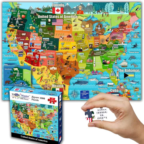Think2Master Colorido mapa de Estados Unidos 1000 piezas rompecabezas para mayores de 13 años, adultos y familias. Gran regalo educativo para el