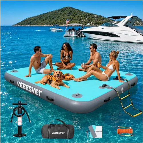Miniatura 8 de Muelle inflable con rampa de agua, muelle flotante inflable antideslizante de 6 pulgadas de grosor para perros y adultos, plataforma flotante