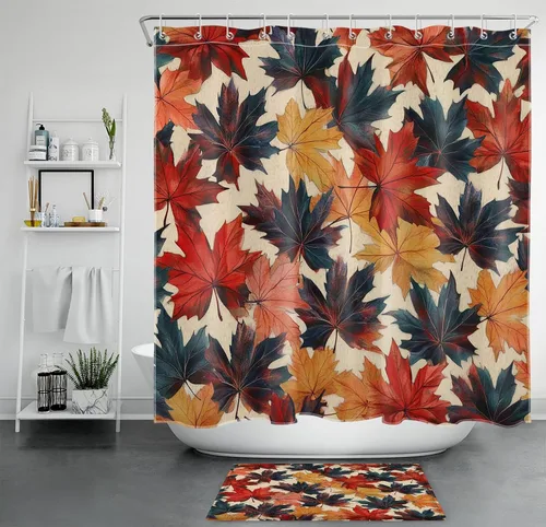 Miniatura 24 de LB Cortina de ducha pequeña de fantasma de Halloween de 48 x 68 pulgadas, forro de cortina de ducha de tamaño medio floral naranja, divertidas