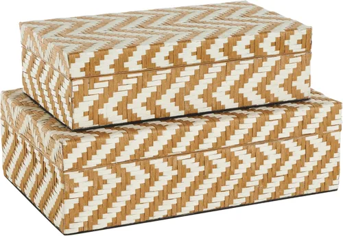 Miniatura 23 de Deco 79 Caja decorativa geométrica hecha a mano con concha de madreperla, mosaico de puntos, caja de almacenamiento para recuerdos, con acentos Crema
