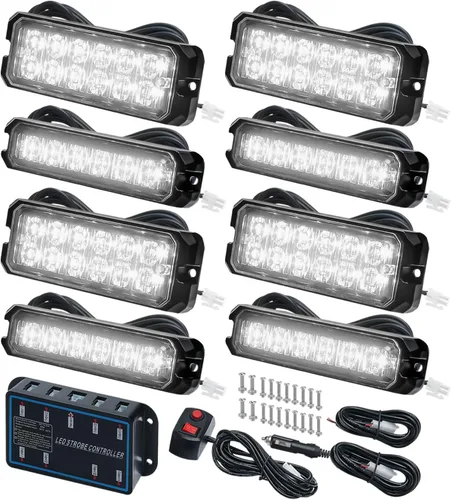 Miniatura 22 de Kit de Luces Estroboscópicas LED con Función de Sincronización - 8 piezas con Controlador, Luz de Rejilla Intermitente de Advertencia de Emergencia