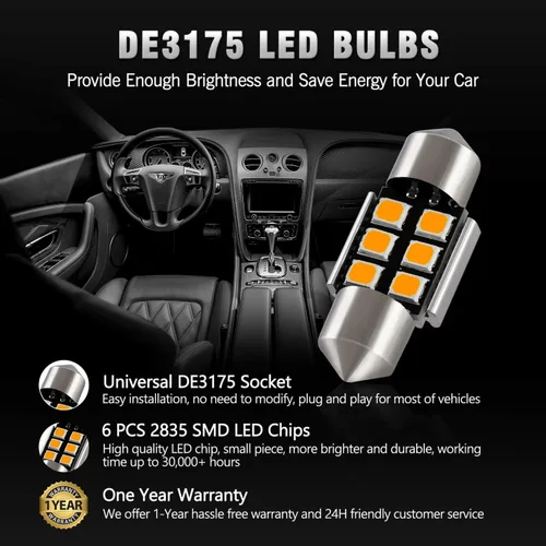 Miniatura 5 de 4 bombillas LED Festoon DE3175 de 1.102 in y 1.142 in, 2835 chipsets Canbus sin errores, 1.1 pulgadas, DE3021 3175 3022 N3, bombillas LED