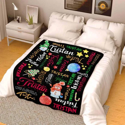 Miniatura 4 de InterestPrint Manta de bebé personalizada con nombre, lindo muñeco de nieve negro, manta personalizada con nombre para niños, niñas, niños, manta