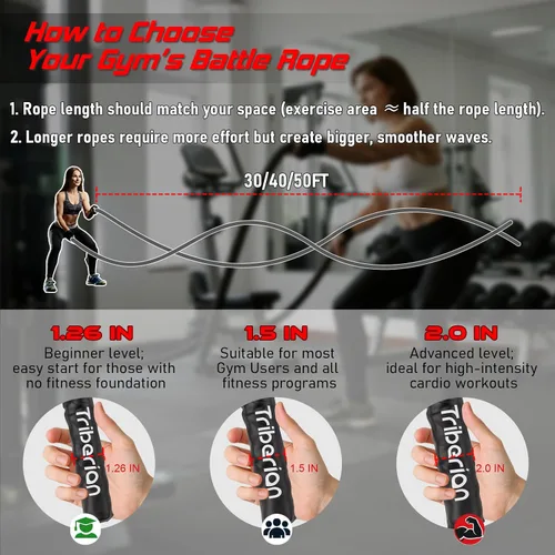 Miniatura 4 de Cuerda de batalla para entrenamiento de gimnasio en casa, 1.26 pulgadas, 30 pies, cuerdas de ejercicio de entrenamiento pesadas, equipo de fitness