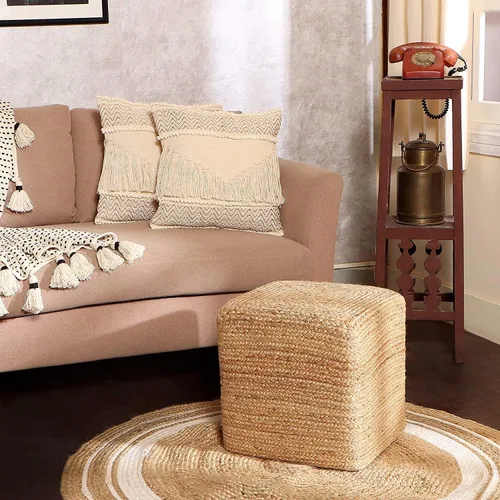 Miniatura 2 de REDEARTH · Puf otomano con forma de cubo – Puf trenzado de yute para el reposapiés para la sala de estar, dormitorio, guardería, patio, salón y Cube