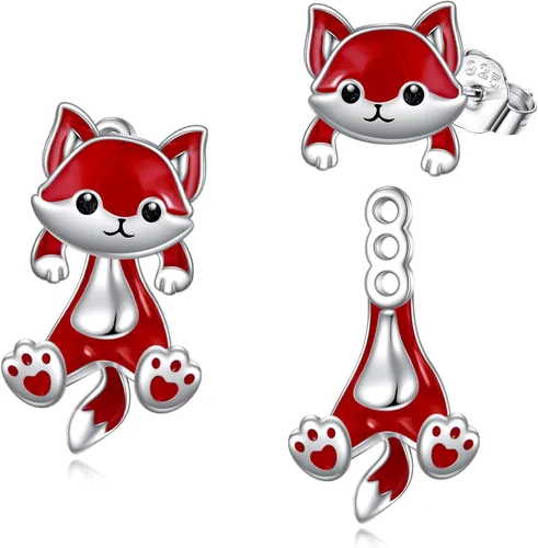 VONALA Aretes tipo dormilona para mujer, diseño de hipopótamo, zorro, hipopótamo, zorro, plata de ley 925, ajolote negro, gato, rana, pingüino,