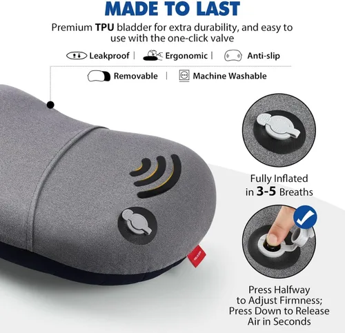 Miniatura 6 de Hikenture Almohada inflable para campamento, almohada lavable para mochilero para dormir, almohadas inflables ultraligeras con funda extraíble, Azul