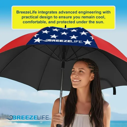 Miniatura 7 de Breeze Life - Sombrilla con ventilador y niebla, paraguas nebulizador con ventilador integrado, para festivales, playa y más, bloquea los rayos