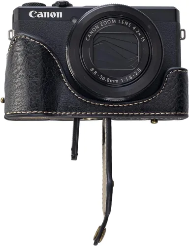 Miniatura 6 de Funda de piel sintética premium para cámara de cuerpo completo para Canon PowerShot G7 X Mark II/Mark III G7X2 G7X3 con correa para el cuello (negro)