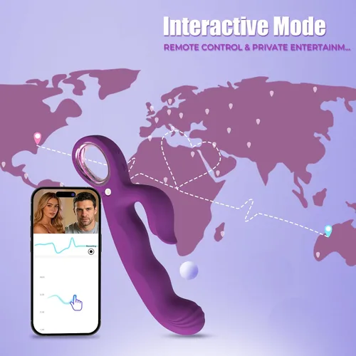 Miniatura 3 de Vibrador de empuje con control APP para mujeres, en forma de conejo y dedo, con 7 empujes y 7 vibradores, juguetes para adultos con control remoto