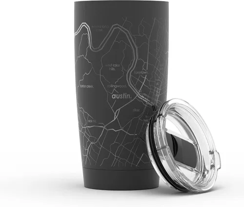 Miniatura 105 de Well Told Vaso de café aislado con diseño grabado de mapa de Atlanta Georgia, taza de acero inoxidable grabada (20 onzas, negro) con diseño de mapa
