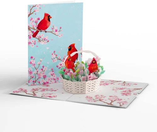 Miniatura 2 de Lovepop Tarjeta Pop-Up Diaria para Ella - Tarjetas de Felicitación 3D para Niñas, Mujeres - Cesta de Flor de Cerezo con Cardenales - Tarjeta