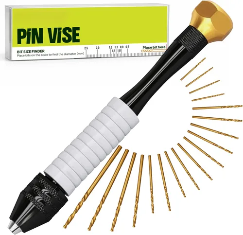 CRAFT911 Pin Vise Taladro Manual para Joyería con Brocas Micro (0.8mm-2.5mm) - Taladro Rotativo para Joyería, Resina, Madera, Plástico, Miniatura,