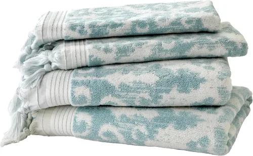 SKL Home Mirage Fringe - Juego de 2 toallas de baño, 2 toallas de mano, color aguamarina