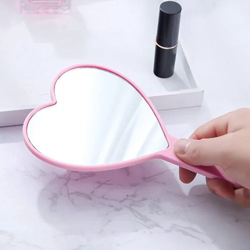 Miniatura 4 de TBWHL Espejo de mano de viaje en forma de corazón, espejo de mano portátil para cosméticos personales con asa, bonito espejo de mano para afeitar
