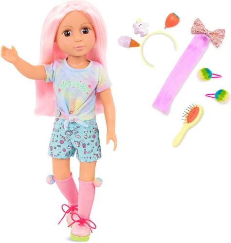 Miniatura 6 de Glitter Girls Muñeca de moda de 14 pulgadas - Ojos azules y cabello azul - Lazo, clips y atuendo colorido - Más de 3 años - Luma